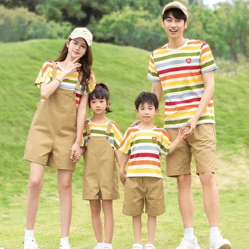 短袖简约条纹纯棉亲子装