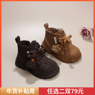 宝宝马丁靴幼儿童靴子冬鞋加绒棉靴男女童鞋子小童短靴皮靴1-4岁