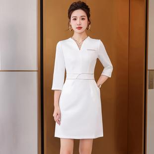 金店技师弹力高端气质连衣裙新款 袖 职业装 工装 珠宝黑色足浴 七分装