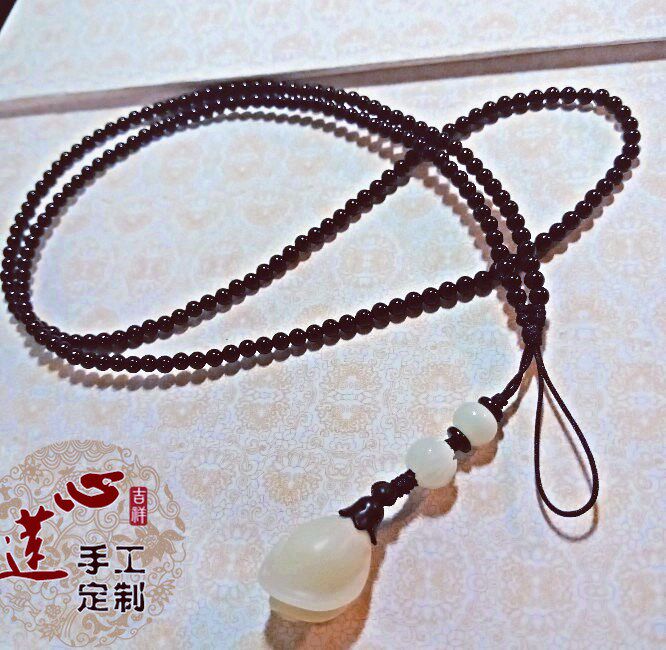 墨莲 黑玛瑙白玉菩提百合手机挂绳 防摔手机链套头挂脖长款包邮