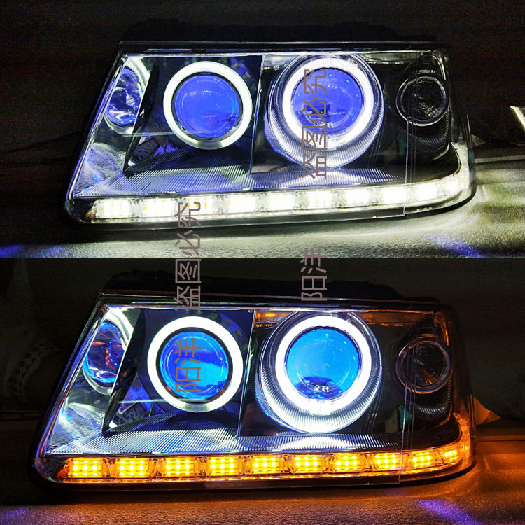 大众桑塔纳2000志俊3000大灯总成改装透镜氙气灯LED日行灯天使眼