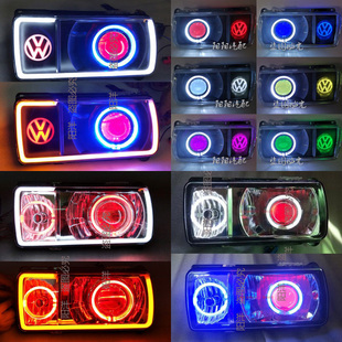 适用于桑塔纳普桑大灯总成改装双光透镜氙气灯天使眼普桑尾灯杠灯