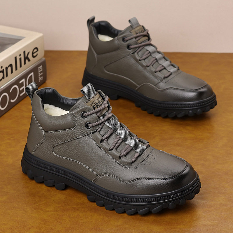 头层牛皮冬季羊毛男式棉鞋真皮加绒保暖休闲男款男鞋加厚大码靴子,流行男鞋,棉鞋,淘宝优惠券,粉丝福利购,淘宝优惠卷