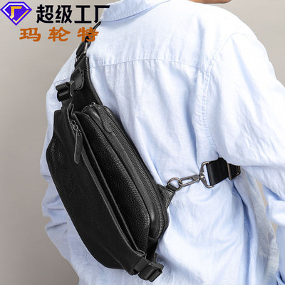 真皮胸包斜挎包男小包潮ins百搭手机腰包小众设计感牛皮单肩包潮