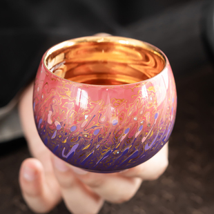 梦南州漆器大漆茶具主人杯粉紫欧珀螺钿女士茶杯高端鎏金礼品自用