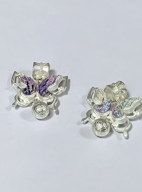 田园银色蝴蝶刺绣平安锁女款项链