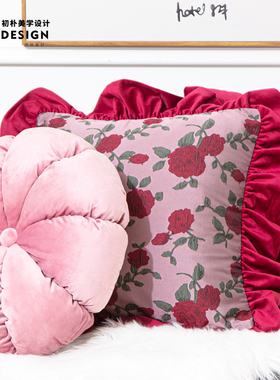 美式乡村奢华法式田园英伦复古红色玫瑰结婚抱枕套靠垫套床头沙发