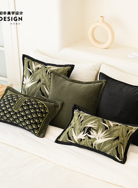 现代极简轻奢绿色中古风沙发抱枕飘窗靠垫民宿酒店样板间床头装饰