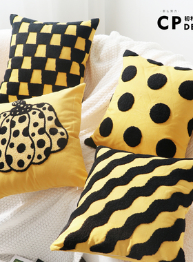 轻奢北欧ins亮黄色南瓜波点立体绣花沙发抱枕飘窗靠垫民宿样板间