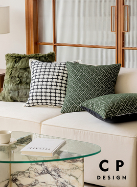 绿色系高档简约极简轻奢法式美式复古抱腰枕靠垫靠枕床头沙发客厅