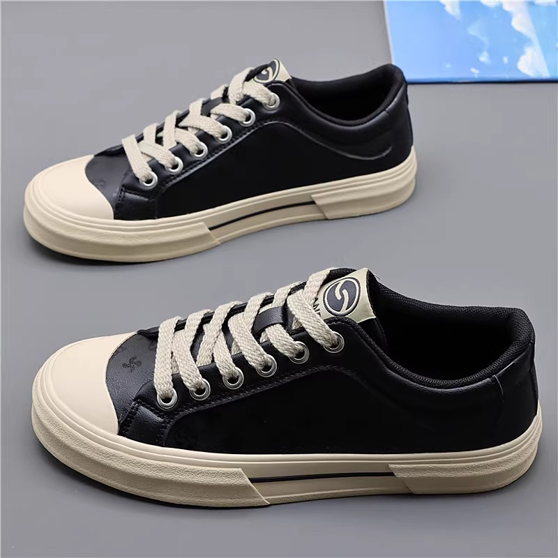 闪步秋季皮面男鞋低帮休闲皮鞋男