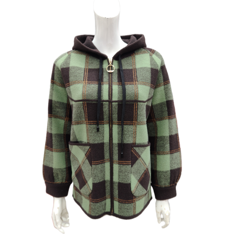 洋气妈妈装连帽格子短款外套秋冬