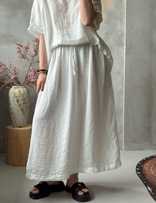 REHAI 织镜-2495纯汉麻Hemp敦实料自然主义旧炒色半身裙