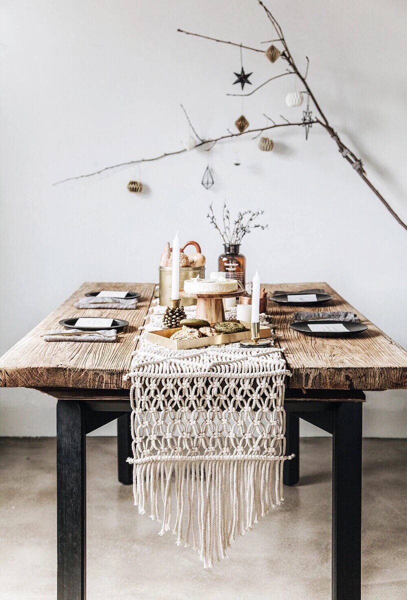 ins纯手工编织桌旗北欧风挂毯毯丹麦风桌旗现代简约桌旗中式禅意