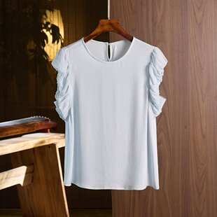 真丝双乔设计感飞飞袖 减龄桑蚕丝上衣TG2012 花花推荐