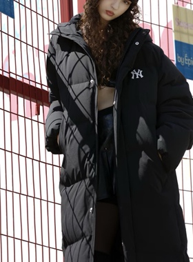 MLB男女2024冬季新款NY字母情侣连帽加厚时尚长款羽绒服3ADJB1846