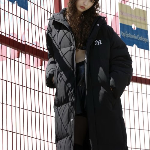 MLB男女2024冬季新款NY字母情侣连帽加厚时尚长款羽绒服3ADJB1846