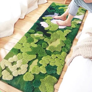 卧室地毯苔藓长条床边毯子仿羊绒地毯床边簇绒毯卧室书房茶几地毯
