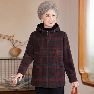 2025新款中老年妈妈装外套宽松加绒加厚连帽老太太奶奶保暖上衣女