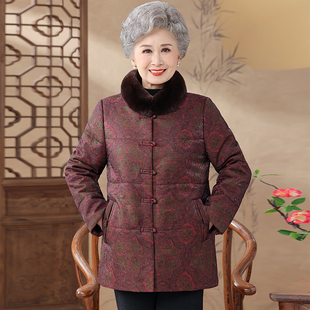 2025年绵羊毛中式风盘扣棉衣女中老年妈妈装毛领立领保暖棉袄外套