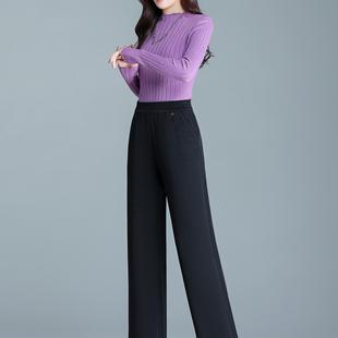 2024新款中年妈妈裤子宽松休闲加厚羊毛呢裤子休闲秋冬季松紧加厚
