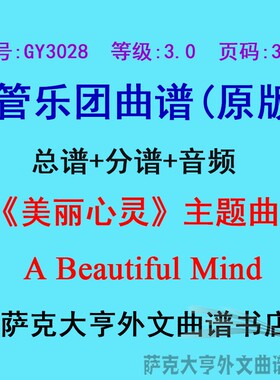 GY3028(3.0级)《美丽心灵》主题曲A Beautiful Mind管乐总谱+分谱