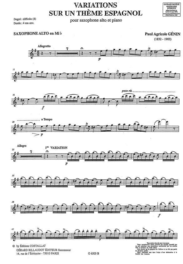 ZS026-萨克斯西班牙主题与变奏（带钢伴谱）Variations sur un th