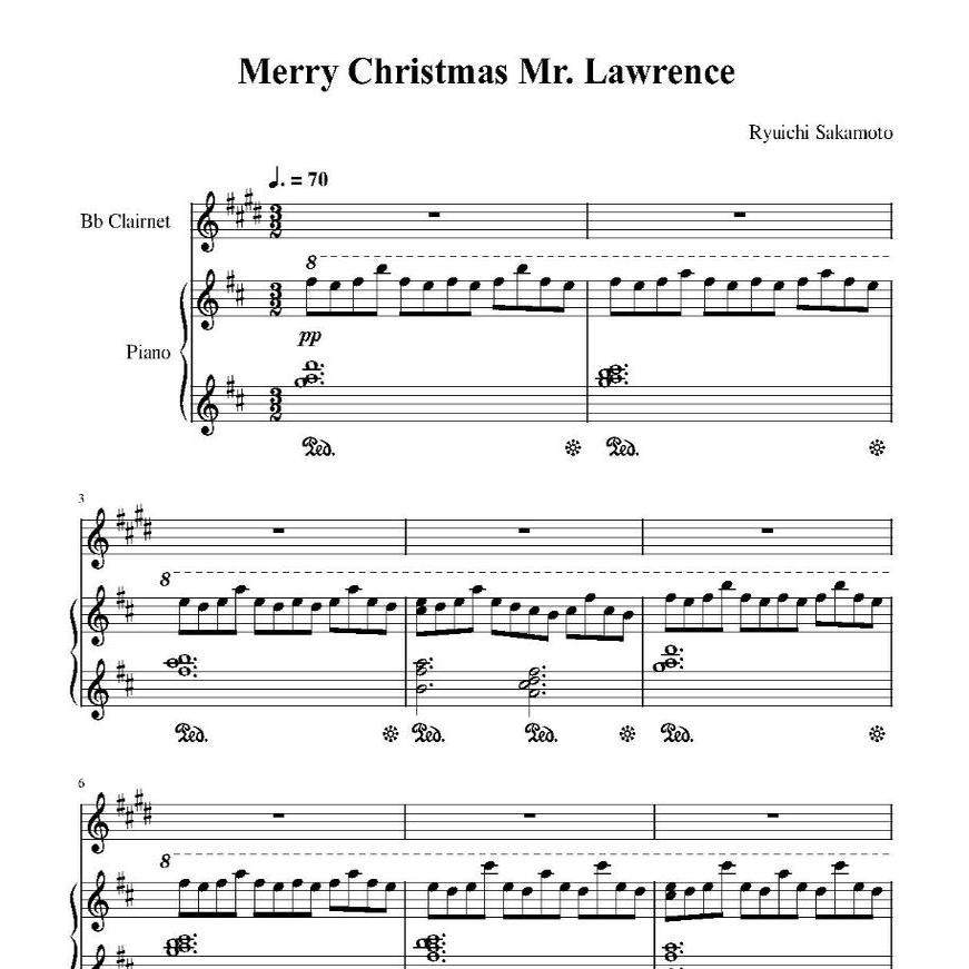 单簧管乐谱 圣诞快乐，劳伦斯Merry Christmas Mr. Lawrence
