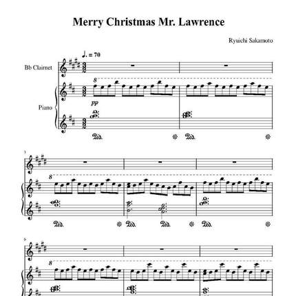 单簧管乐谱 圣诞快乐，劳伦斯Merry Christmas Mr. Lawrence