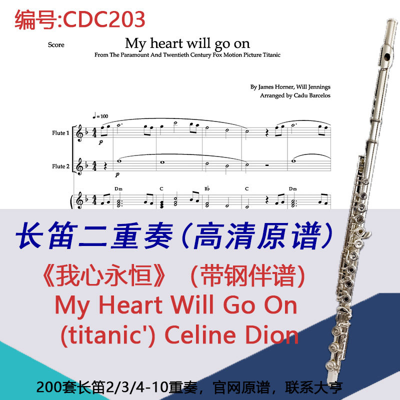 CDC203长笛二重奏-《我心永恒》（带钢伴谱）My Heart Will Go On