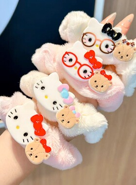 韩版可爱卡通小猫毛绒发圈可爱少女软萌小猫毛绒洗脸头箍大肠发圈