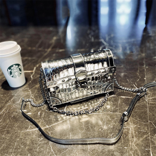 欧美时尚休闲真皮小方包链条包女