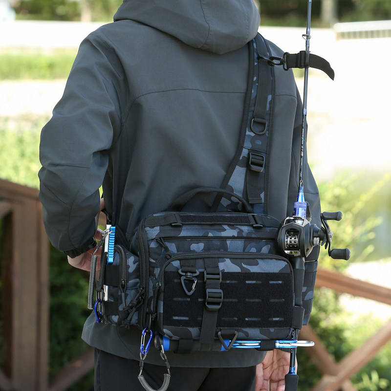 2024新款路亚包大容量户外迷彩斜挎腰包防水渔具收纳包钓鱼包鱼竿