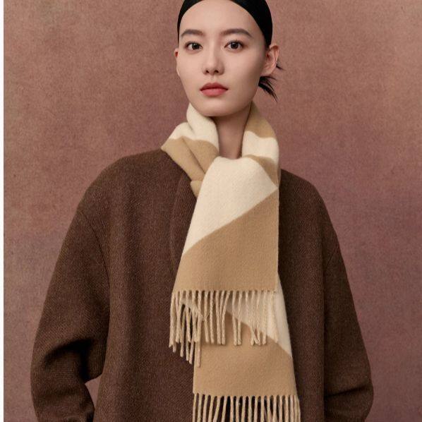 几何羊毛撞色韩版围巾140X25条纹长方形