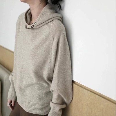 加厚宽松羊绒帽衫女100纯羊毛针织连帽卫衣秋冬休闲内搭毛衣外穿