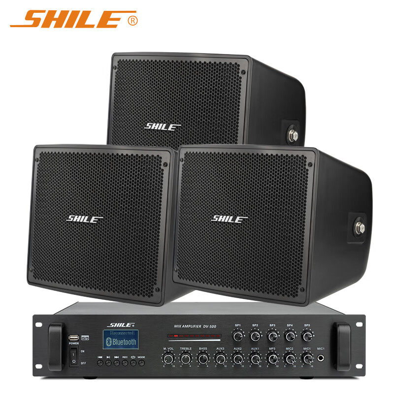 狮乐 户外功放音响套装 公共音乐广播系统 DV-500+HJ-8音箱3只