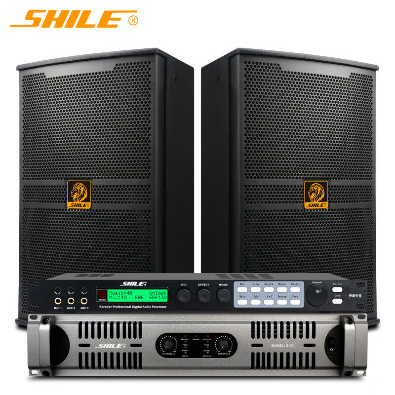 狮乐S62/BM10/天琴五号音响套装纯后级功放带10英寸音箱配效果器