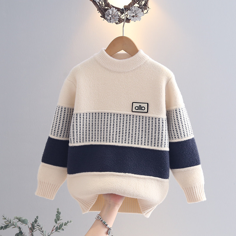 男童毛衣2025秋冬新款儿童毛衣针织衫中大童洋气韩版圆领加绒毛衣