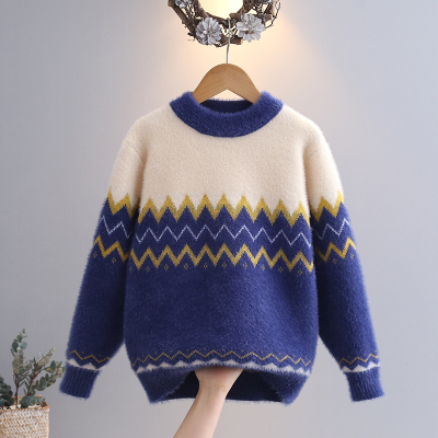 男童水貂绒毛衣加绒秋冬款2025新款儿童打底衫加厚洋气大童毛线衣