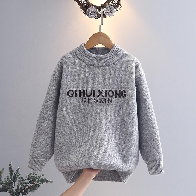 男童毛衣套头秋冬款2025新款儿童中大小童男孩加绒加厚保暖针织衫