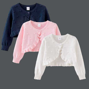 儿童空调罩衫女童披肩裙子外搭蓝色上衣春夏季薄款宝宝针织衫外套