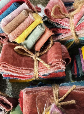 植物染手撕布条多色彩手机链布绳编织手工布艺diy制作晕染挂脖绳