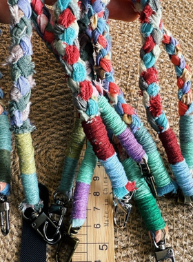 植物染手撕布条多色彩手机链布绳编织手工布艺diy制作晕染挂脖绳