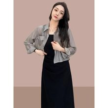 高级感短款防晒衬衫女宽松薄款夏季新款吊带连衣裙外搭开衫两件套