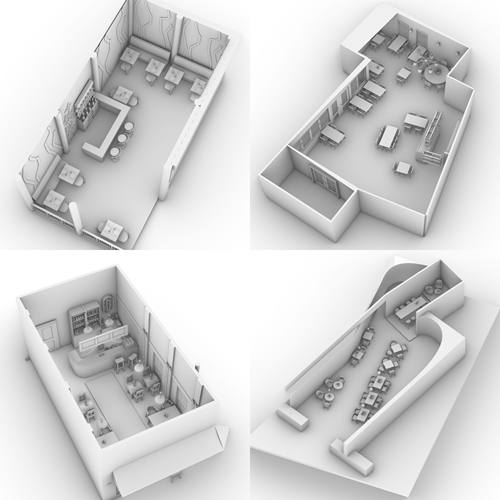 9款室内咖啡厅餐厅酒吧茶馆会所饭堂餐馆建筑设计3d犀牛建模rhino