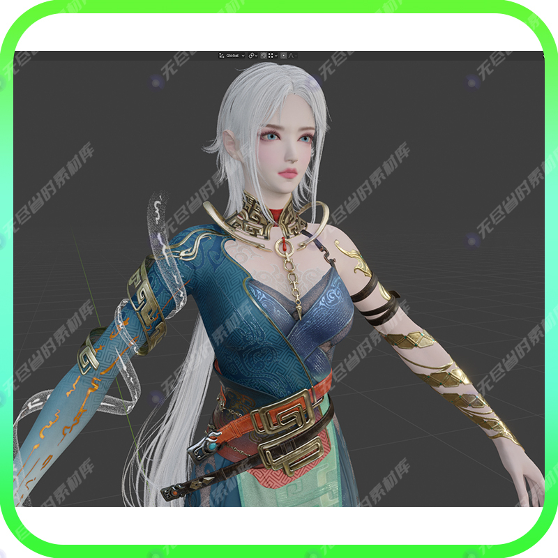Blender永劫无间女性武侠角色季莹莹脸型干将莫邪缱绻3D模型+贴图