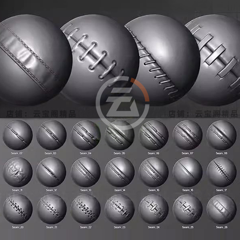 Zbrush35款缝线纹理笔刷 zb服装缝纫线迹布料针脚雕刻素材2988