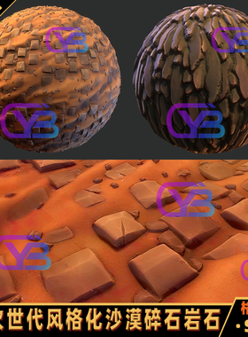 Substance Designer次世代风格化沙漠碎石岩石悬崖卡通SD智能材质