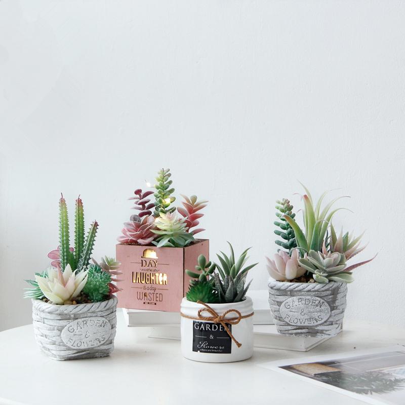 北欧ins创意桌面仿真多肉组合盆栽小摆件客厅绿色植物仿真花盆景