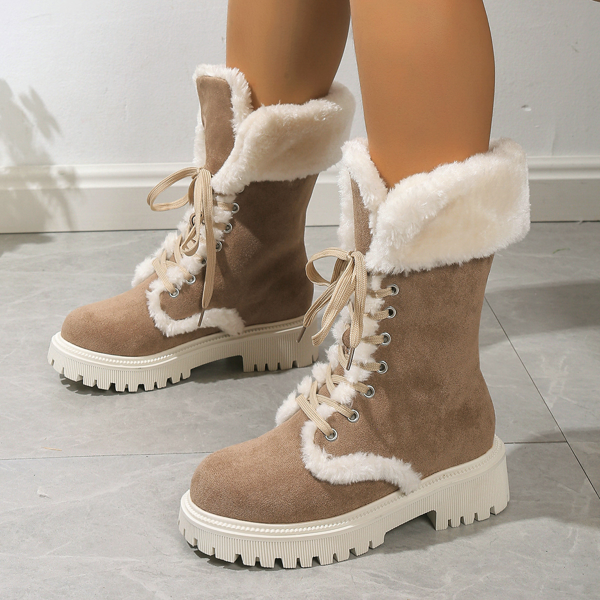 欧美雪地靴女大码43高帮保暖毛毛靴women snow boots warm boots